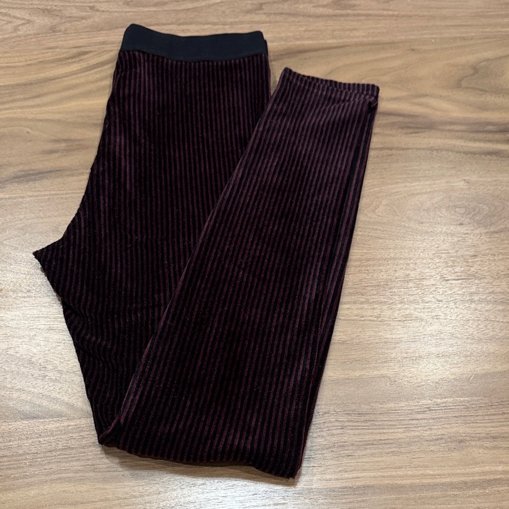 Free People Here We Go High Waist Velvet Black/Plum Burgundy Striped Leggings S